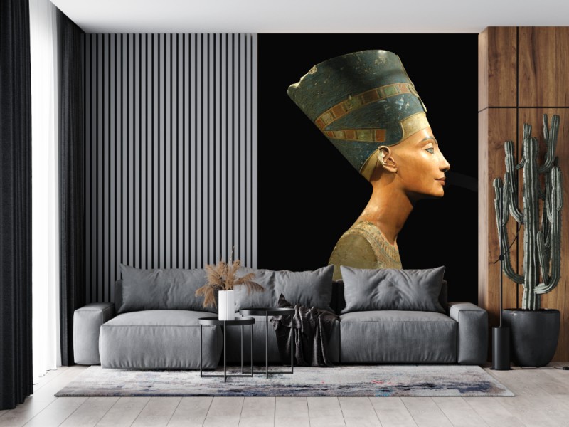 Fototapet Berömd byst av drottning Nefertiti på svart bakgrund