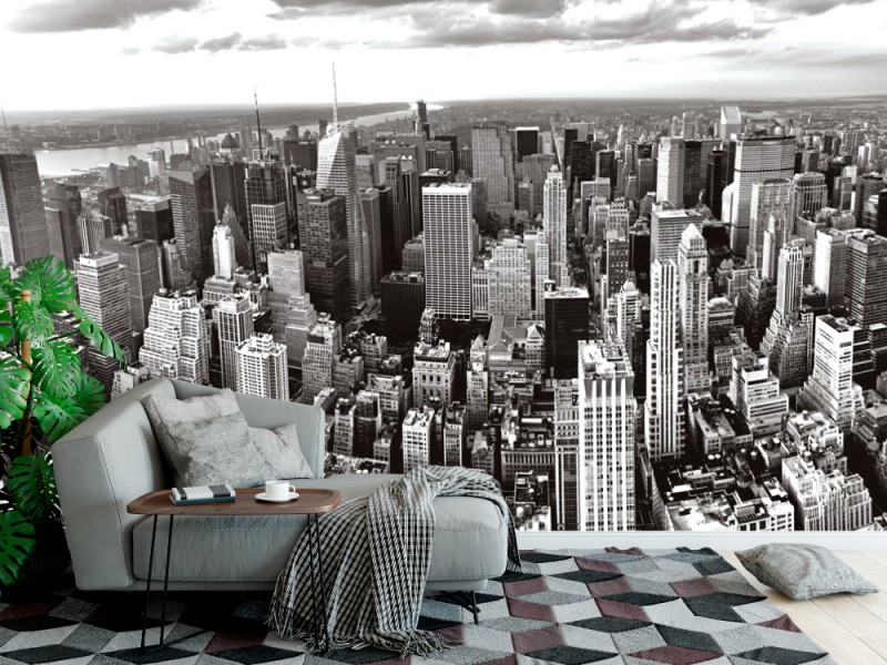 Fototapet Panorama Flygfoto över Manhattan i svartvit