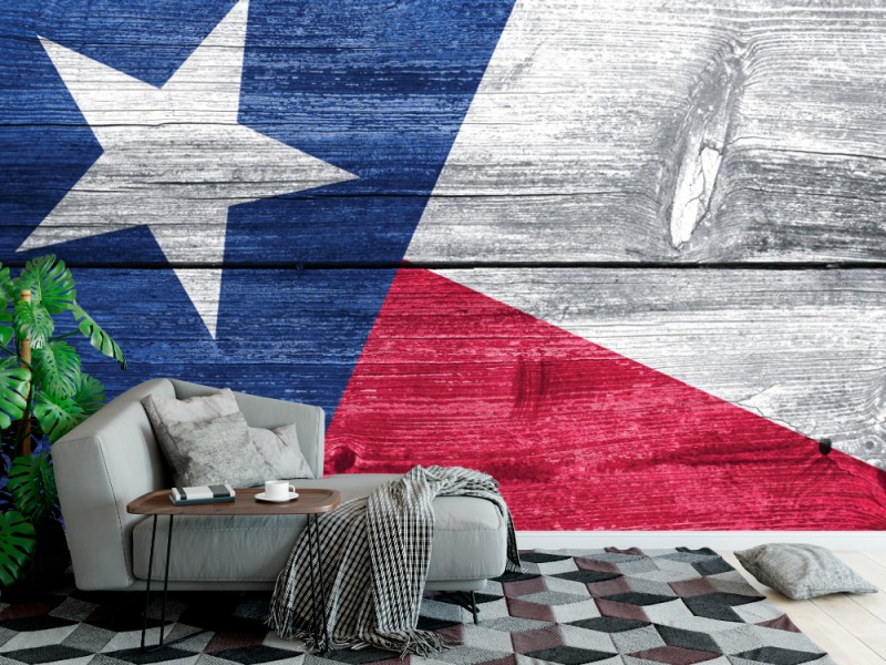 Fototapet Texas state flagg målad på gammalt trä plankatextur