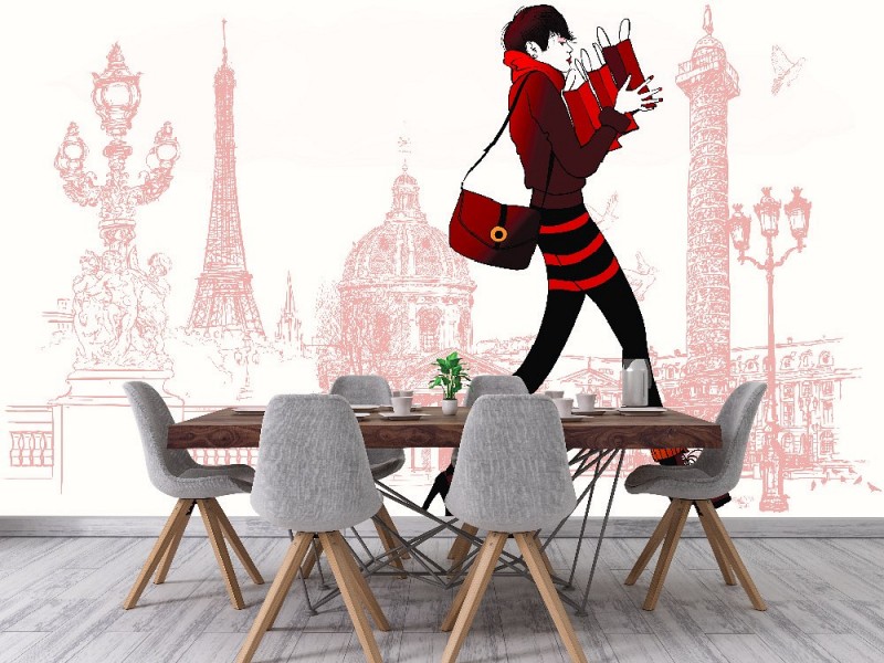 Fototapet shoppingkvinna i Paris