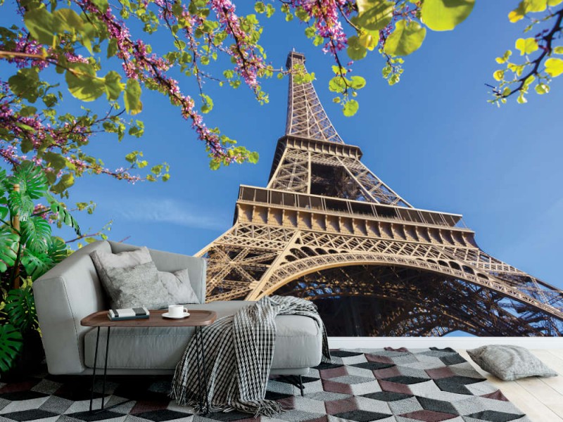 Fototapet Eiffeltornet med vårträd (38569417)