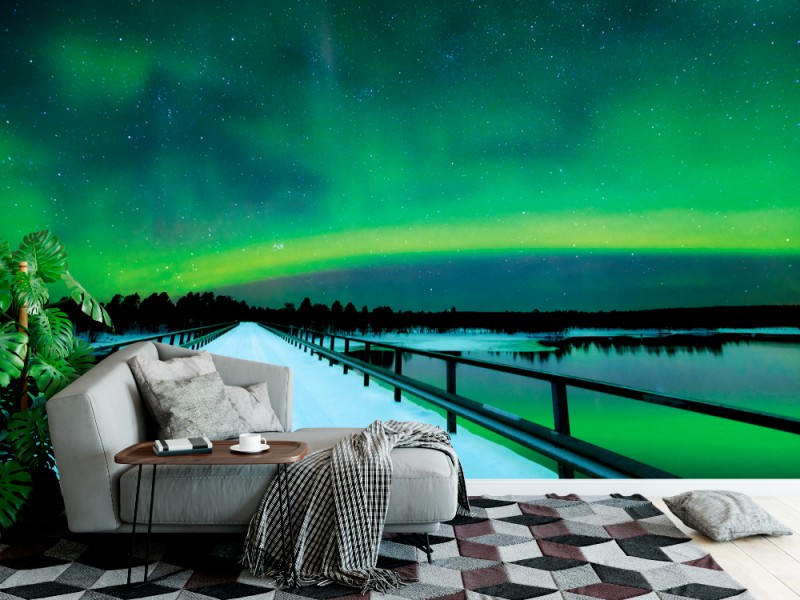 Fototapet Spektakulära Aurora Borealis Norrsken i finska Lappland