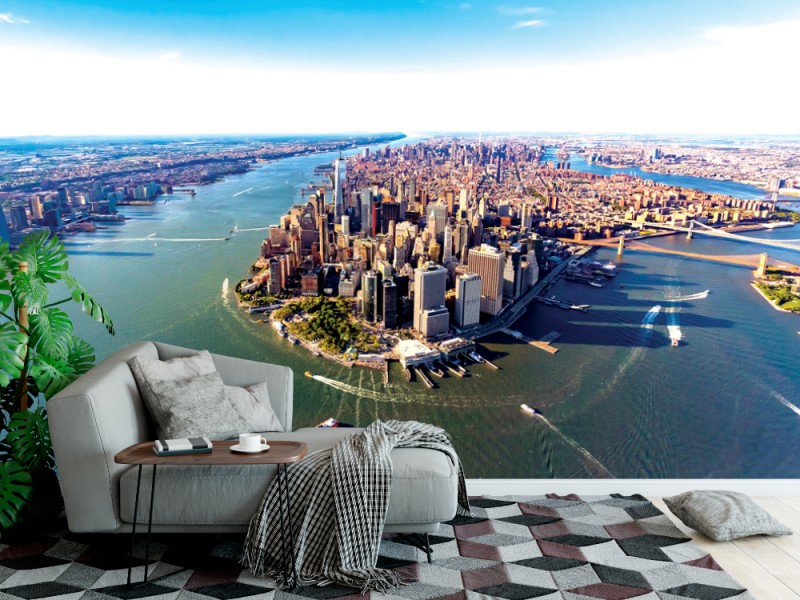 Fototapet Flygfoto över Lower Manhattan, New York City och Hudson River